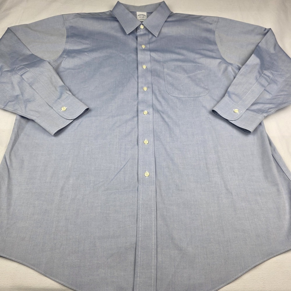 Brooks Brothers 1818 Mens Dress Shirt 17-33 Blue Slim Fit Non-Iron All Cotton - Picture 5 of 10